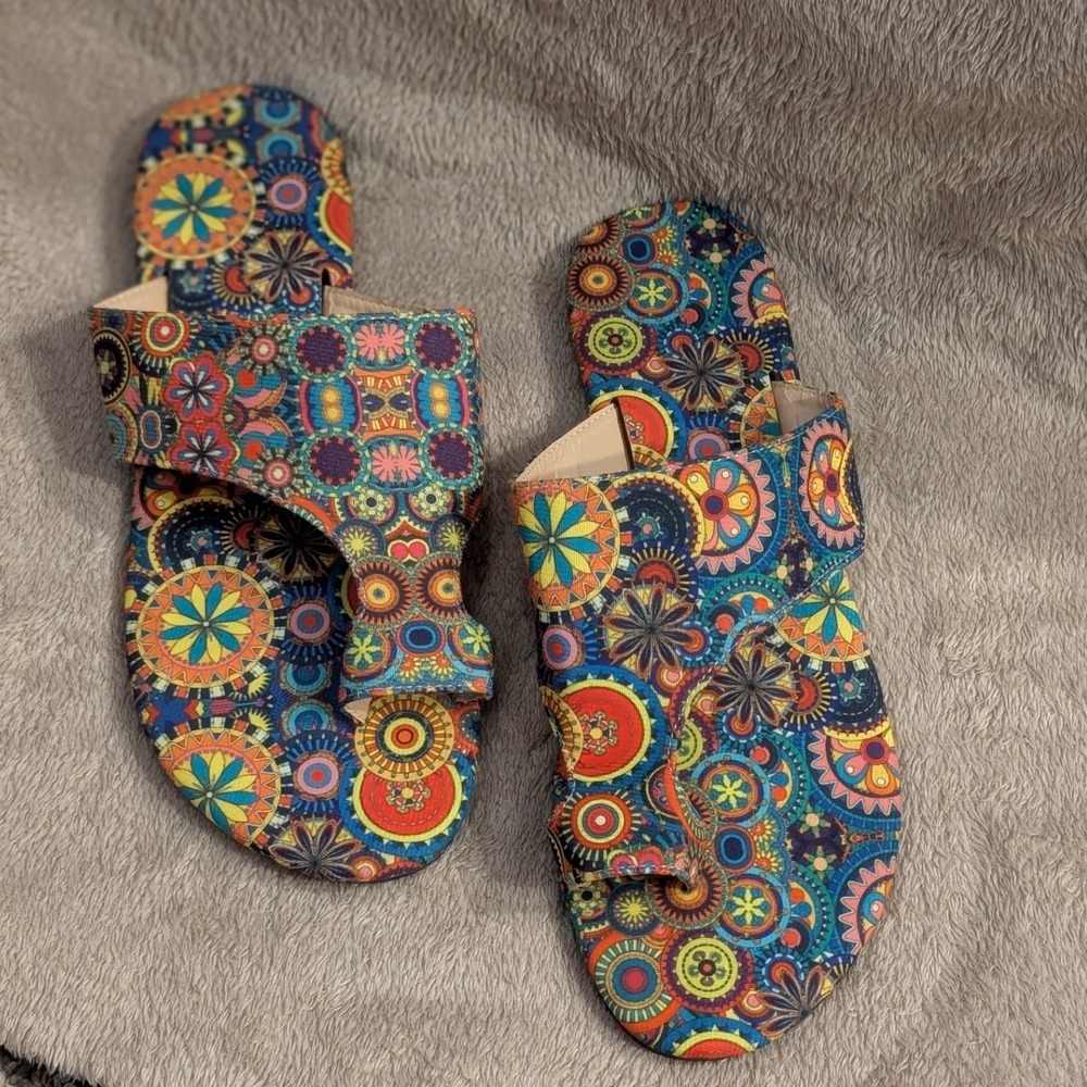 Sandals Slide Toe Ring Mandala Kaleidoscope Print EU 43 Multicolor Boho Summer
